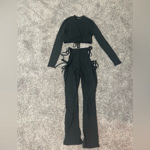Shein Women’s 2 Piece Club Set Black Tie Side Pants Size 4 + Long Sleeve Shirt S